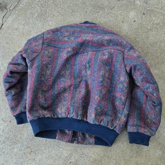 Vtg 70s SADDLE KING WESTERN Geometric Southwest All Over Print Bomber Jacket Lg - Picture 4 of 6